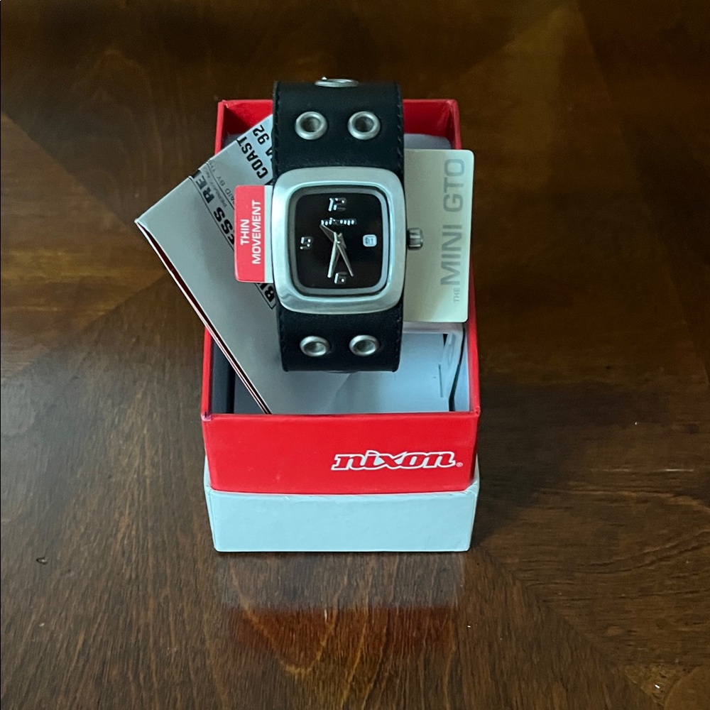 Nixon Black and Silver Leather Watch